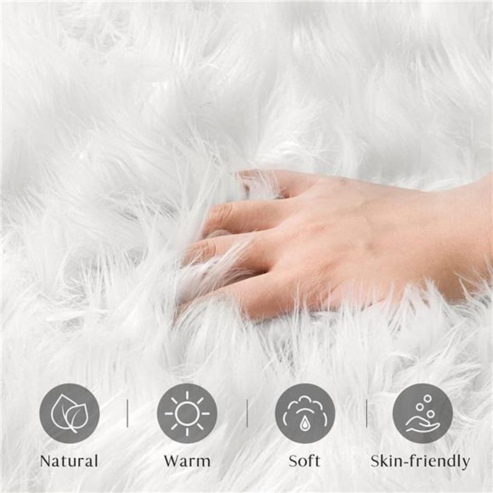 Faux Fur Rug,White Small Area Rugs,Fluffy Sheepskin Fur Rug,Ultra Soft 2x3Ft Rug - Picture 2 of 7